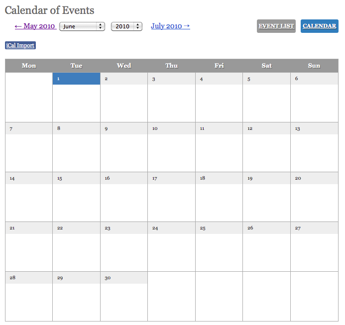 Calendar screenshot Onondaga Cycling Club